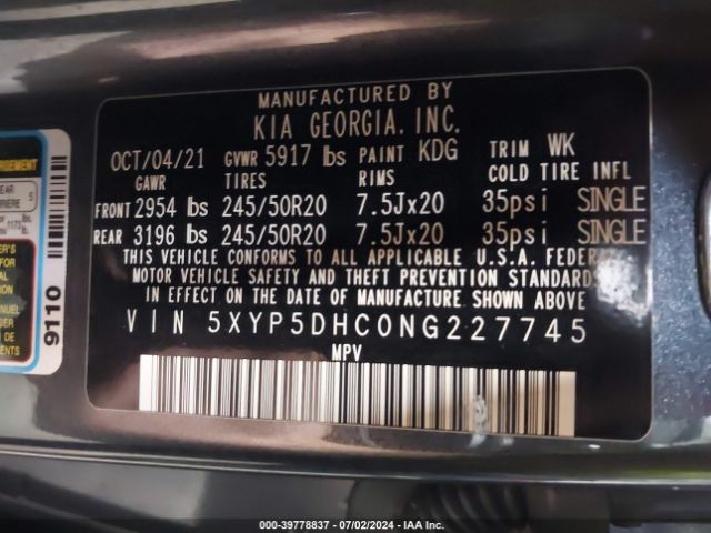 5XYP5DHC0NG227745 KIA Telluride Sx