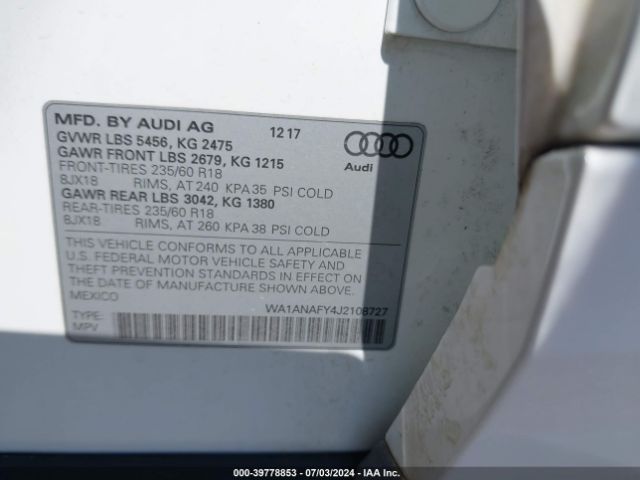 WA1ANAFY4J2108727 Audi Q5 2.0t Premium/2.0t Tech Premium
