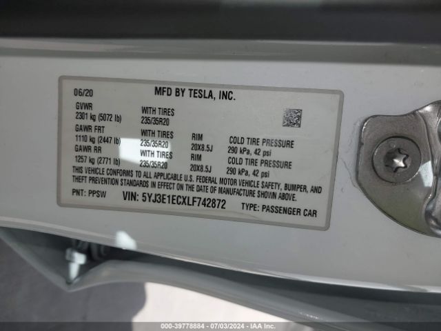 5YJ3E1ECXLF742872 Tesla Model 3 Performance Dual Motor All-wheel Drive