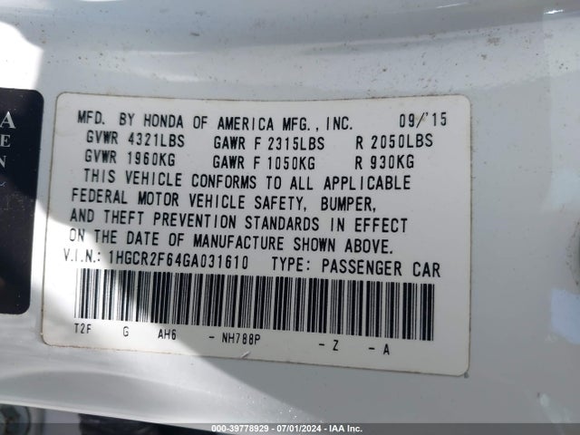 Honda Accord Sport 2016 1HGCR2F64GA031610 Image 9