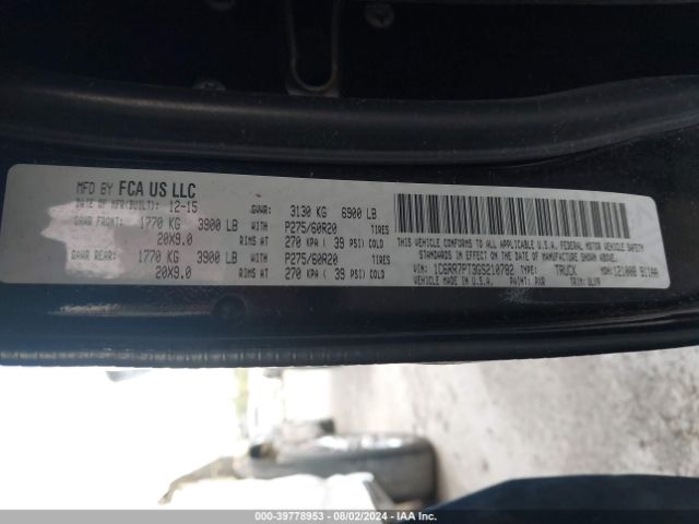 1C6RR7PT3GS210782 RAM 1500 Longhorn Limited