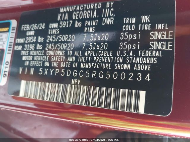5XYP5DGC5RG500234 KIA Telluride Sx Prestige X-line
