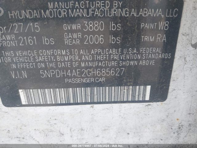 5NPDH4AE2GH685627 Hyundai ELANTRA SE