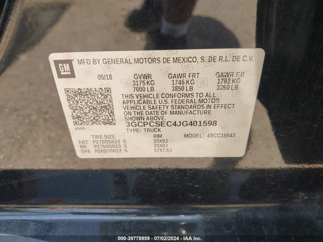 Chevrolet Silverado 1500 1lz 2018 3GCPCSEC4JG401598 Image 9