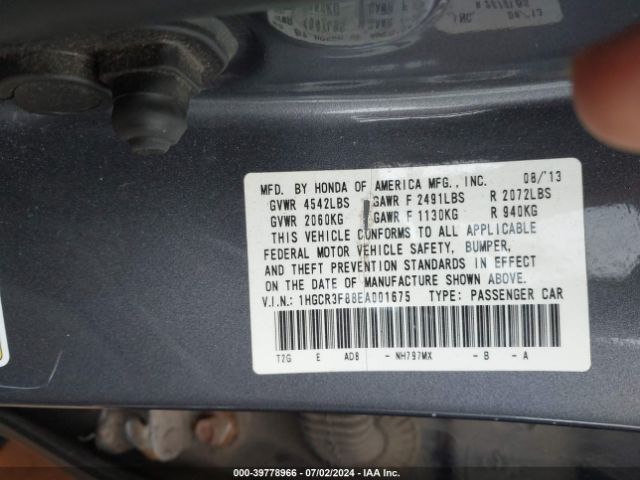 1HGCR3F88EA001675 Honda Accord Ex-l V-6