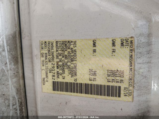 1N4AL3AP0EC291782 Nissan Altima 2.5 Sl