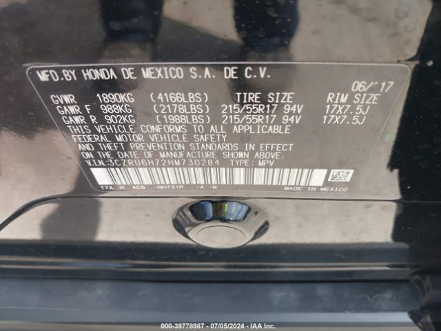 3CZRU6H72HM730284 Honda Hr-v Ex-l