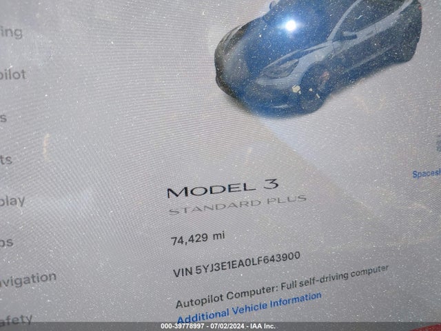 5YJ3E1EA0LF643900 Tesla Model 3 Standard Range Plus Rear-wheel Drive/standard Range Rear-wheel Drive
