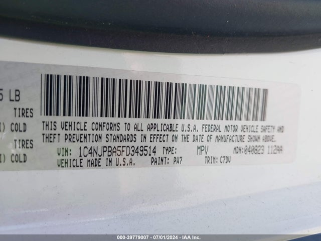 1C4NJPBA5FD349514 Jeep Patriot Altitude Edition