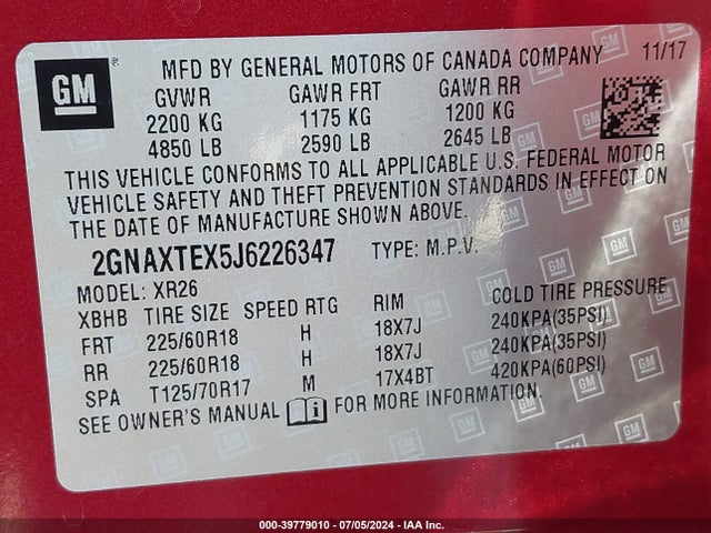 Chevrolet EQUINOX LT 2018 2GNAXTEX5J6226347 Image 9