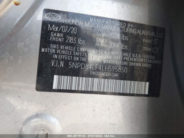 5NPD84LF4LH595850 Hyundai ELANTRA SEL
