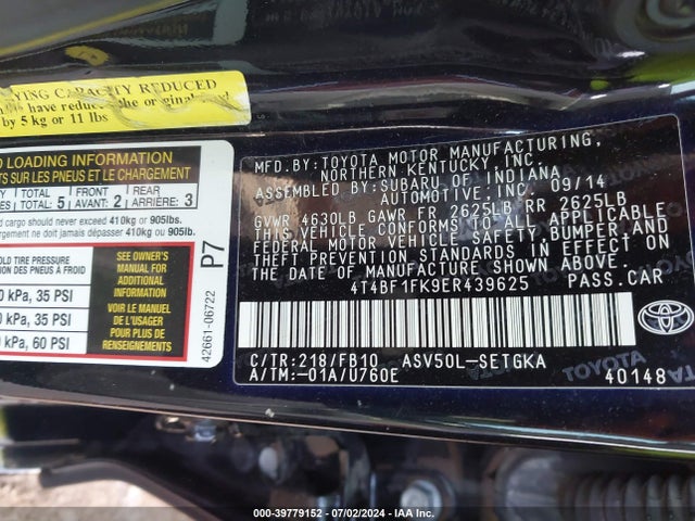 Toyota CAMRY XLE 2014 4T4BF1FK9ER439625 Image 9