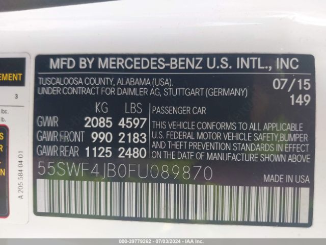 55SWF4JB0FU089870 Mercedes-Benz C 300 Luxury/sport