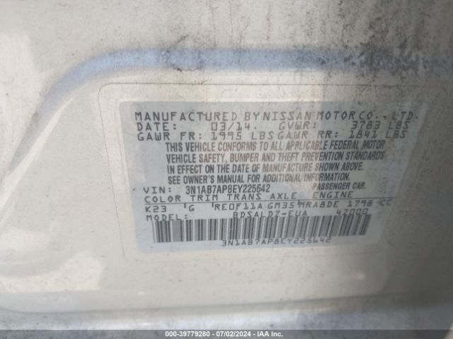 3N1AB7AP8EY225642 Nissan Sentra Fe+ S/fe+ Sv/s/sl/sr/sv