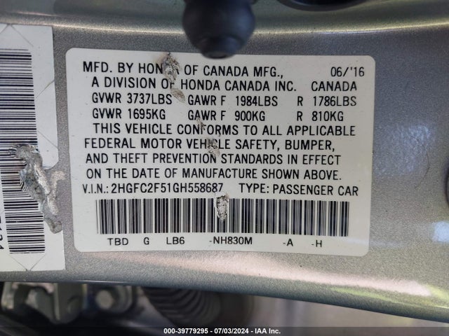 Honda Civic Lx 2016 2HGFC2F51GH558687 Image 9