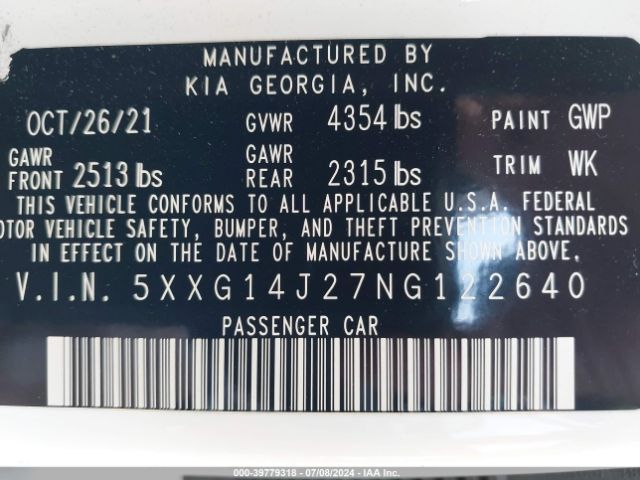 5XXG14J27NG122640 KIA K5 LXS
