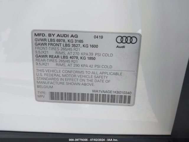 WA1VAAGE1KB010340 Audi E-tron Premium Plus