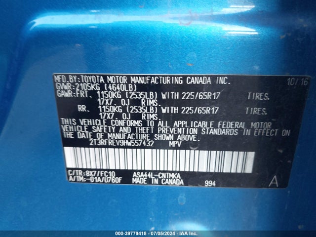 Toyota Rav4 Xle 2017 2T3RFREV9HW557432 Image 9