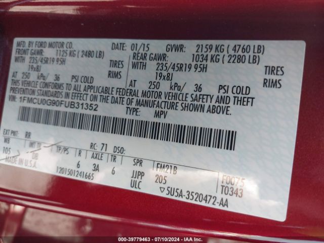 1FMCU0G90FUB31352 Ford ESCAPE SE