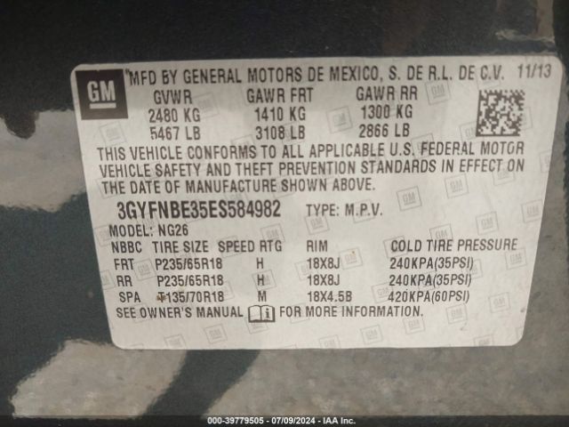 3GYFNBE35ES584982 Cadillac Srx Luxury Collection