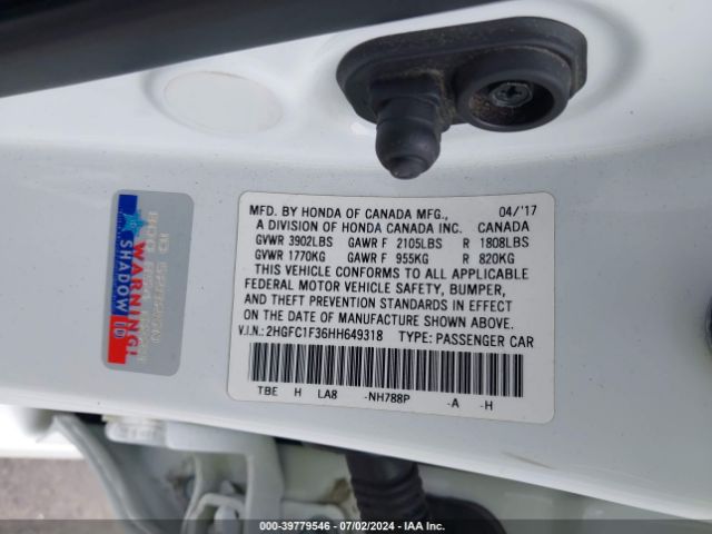 2HGFC1F36HH649318 Honda Civic Ex-t