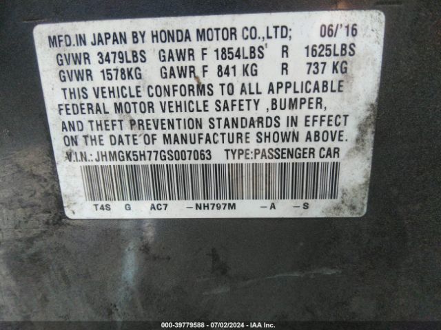 JHMGK5H77GS007063 Honda FIT EX