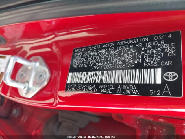 JTDKDTB36E1066169 Toyota Prius C One