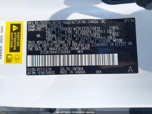 Lexus RX 350 2015 2T2ZK1BA4FC160664 Image 9