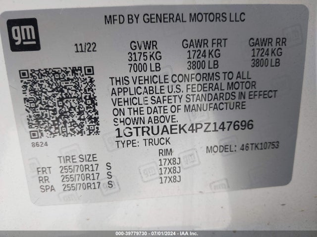 Продажа на аукционе авто 2023 Gmc Sierra 1500 Pro, vin: 1GTRUAEK4PZ147696, номер лота: 39779730