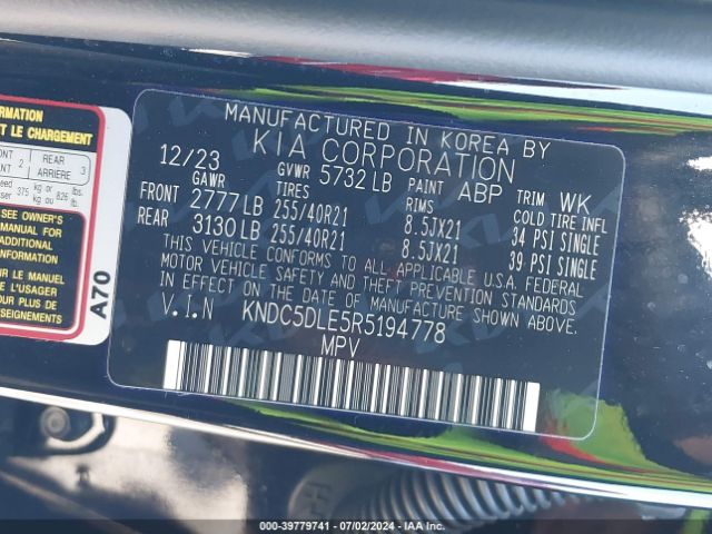 KNDC5DLE5R5194778 KIA Ev6 Gt