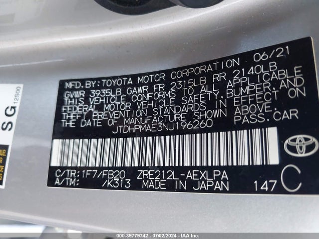 Toyota COROLLA LE 2022 JTDHPMAE3NJ196260 Image 9