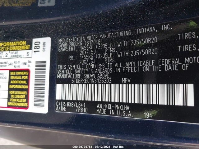 Toyota Sienna Platinum 2022 5TDERKEC1NS126303 Image 9