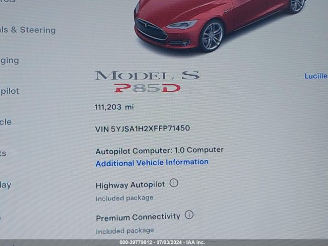 5YJSA1H2XFFP71450 Tesla Model S 70d/85d/p85d