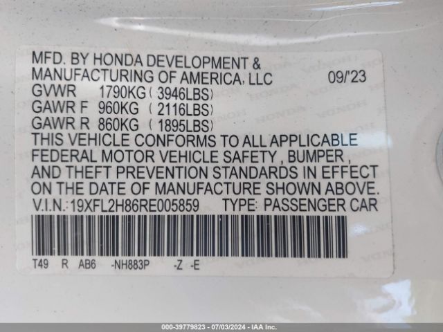19XFL2H86RE005859 Honda Civic Sport