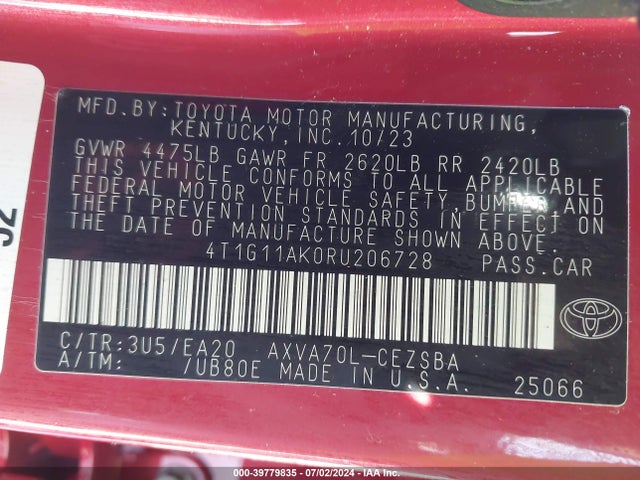 Toyota CAMRY SE 2024 4T1G11AK0RU206728 Image 9
