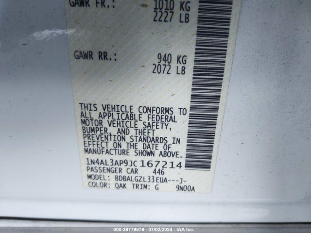 Nissan Altima 2.5 S 2018 1N4AL3AP9JC167214 Image 9