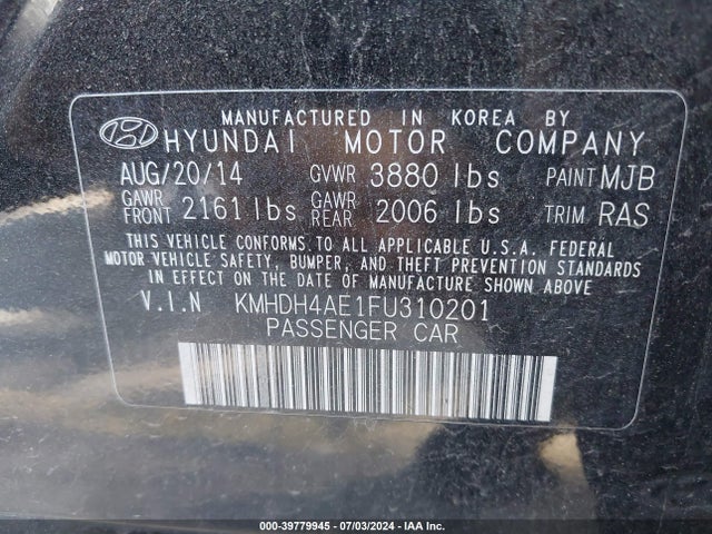 Hyundai ELANTRA SE 2015 KMHDH4AE1FU310201 Image 9