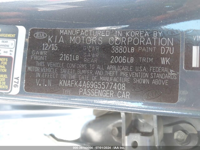 KNAFK4A69G5577408 KIA FORTE LX