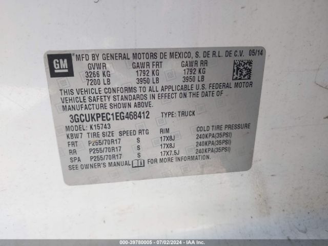 3GCUKPEC1EG468412 Chevrolet Silverado 1500 Work Truck 1wt