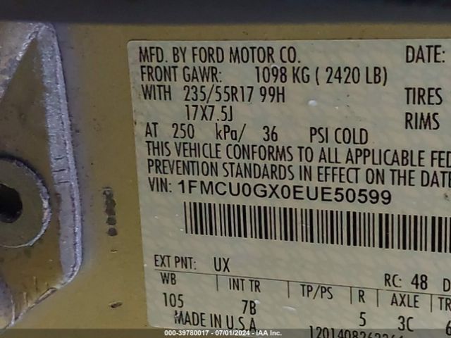 1FMCU0GX0EUE50599 Ford ESCAPE SE