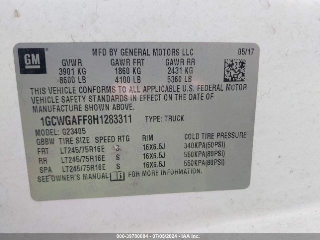 1GCWGAFF8H1283311 Chevrolet Express 2500 Work Van