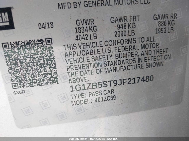 1G1ZB5ST9JF217480 Chevrolet Malibu 1ls