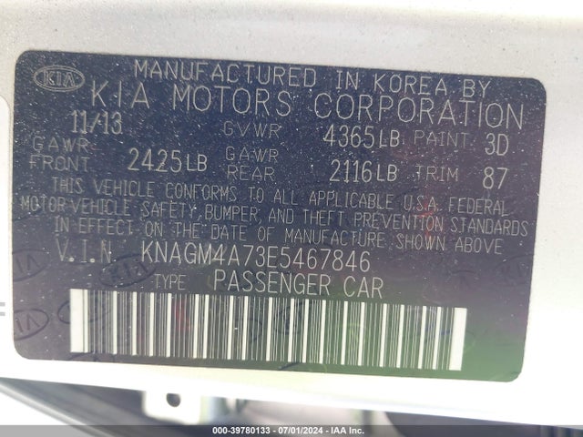 KIA Optima Lx 2014 KNAGM4A73E5467846 Image 9