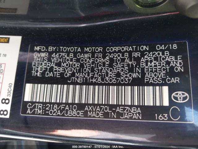 JTNB11HK8J3067037 Toyota CAMRY LE