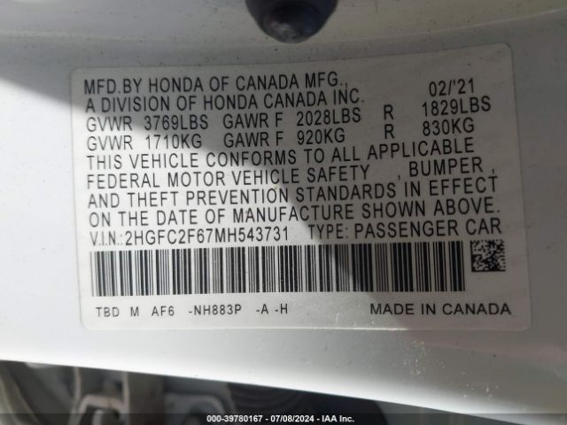 2HGFC2F67MH543731 Honda Civic Lx
