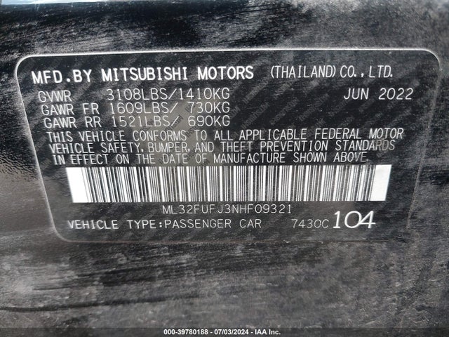 2022 MITSUBISHI MIRAGE G4 ML32FUFJ3NHF09321 Photo 8