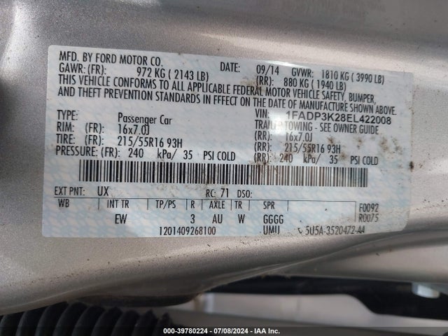 Ford FOCUS SE 2014 1FADP3K28EL422008 Image 9