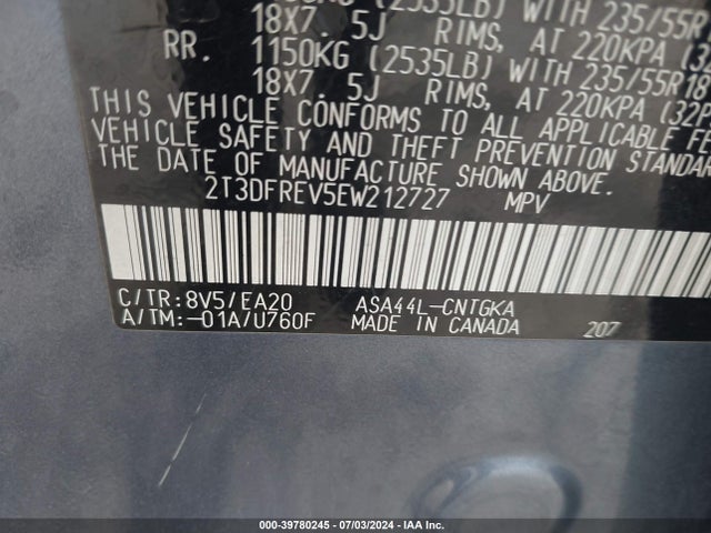 Toyota Rav4 Limited 2014 2T3DFREV5EW212727 Image 9
