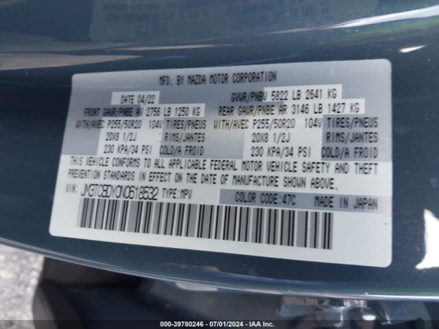 JM3TCBDY0N0618532 Mazda Cx-9 Carbon Edition