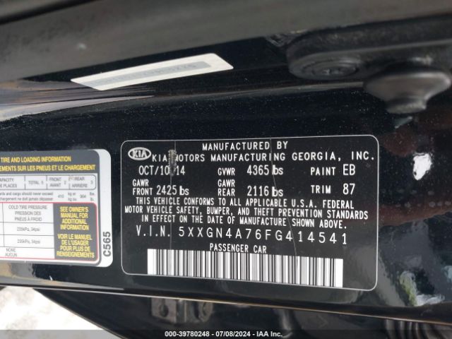 5XXGN4A76FG414541 KIA OPTIMA EX